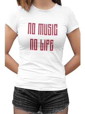 Lord T-Shirt No Music No Life Beyaz Bayan Tshirt