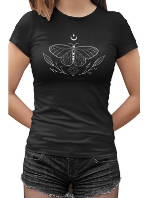 Lord T-Shirt Butterfly On The Moon Siyah Bayan Tshirt
