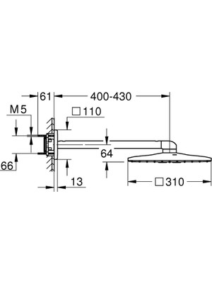 Grohe Rainshower Smartactive 310 Cube Tepe Duşu Seti 430 Mm, 2 Akışlı 26479LS0