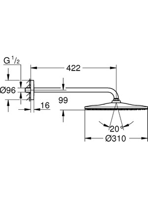 Grohe Rainshower Mono 310 Tepe Duşu Seti 422 Mm, Tek Akışlı 26558000