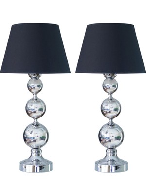 Vinner Krom Nikel Kaplama Üçlü Küre Modern Metal Abajur - Siyah Başlık  (Iki Adet)