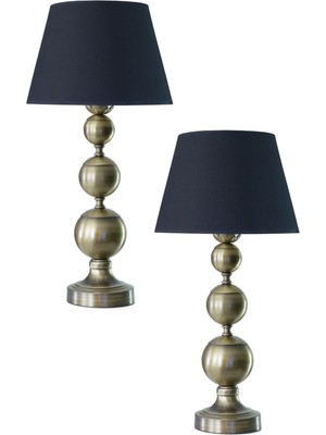 Vinner Eskitme Kaplama Üçlü Küre Modern Metal Abajur - Siyah Başlık  (Iki Adet)