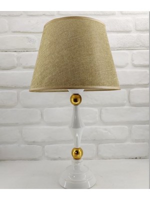 365gunserisonu Beyaz Rustik Modern Konik Gold Toplu Metal Ayaklı  Kahverengi Kumaş Şapkalı   Abajur Masa Lambası