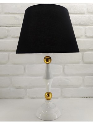 365gunserisonu Beyaz Rustik Siyah Kumaş Şapkalı Abajur