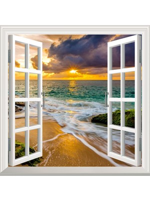 Sticker Art Pencere Poster Duvar Kağıdı Deniz Gün Batımı Yapışkanlı Sticker