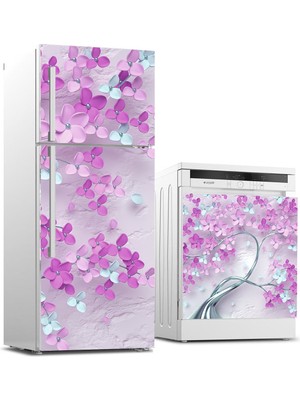 Sticker Art Buzdolabı ve Bulaşık Makinası Beyaz Eşya Sticker Kaplama 3D Mor Ağaç