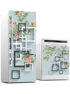 Sticker Art Buzdolabı ve Bulaşık Makinası Beyaz Eşya Sticker Kaplama Kare Kuş