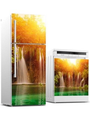Sticker Art Buzdolabı ve Bulaşık Makinası Beyaz Eşya Sticker Kaplama Şelale Ağaç