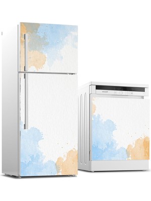 Sticker Art Buzdolabı ve Bulaşık Makinası Beyaz Eşya Sticker Kaplama Suluboya Bulut