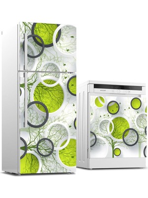 Sticker Art Buzdolabı ve Bulaşık Makinası Beyaz Eşya Sticker Kaplama Yeşil Yuvarlak Desen