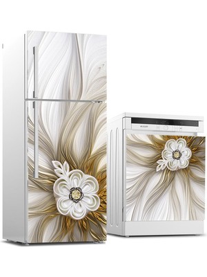 Sticker Art Buzdolabı ve Bulaşık Makinası Beyaz Eşya Sticker Kaplama 3D Fantastik Çiçek