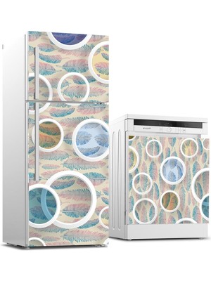 Sticker Art Buzdolabı ve Bulaşık Makinası Beyaz Eşya Sticker Kaplama Yuvarlak Desen Yaprak