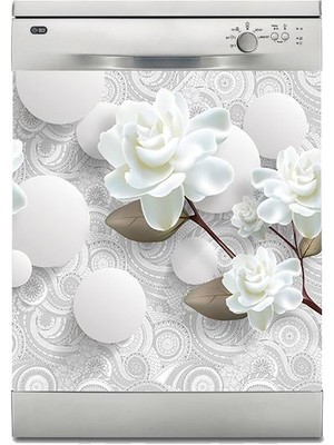 Sticker Art Bulaşık Makinesi Sticker Kaplama Beyaz Eşya Kaplama 3D Beyaz Gül