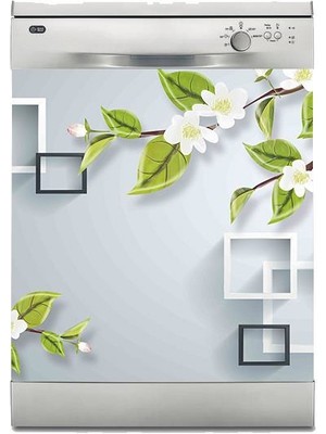 Sticker Art Bulaşık Makinesi Sticker Kaplama Beyaz Eşya Kaplama Kare Yeşil Çiçek