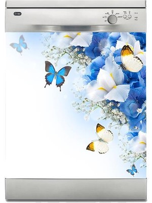 Sticker Art Bulaşık Makinesi Sticker Kaplama Beyaz Eşya Kaplama Kelebek Mavi