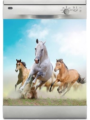Sticker Art Bulaşık Makinesi Sticker Kaplama Beyaz Eşya Kaplama Koşan Atlar