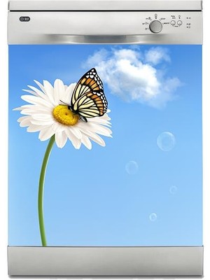 Sticker Art Bulaşık Makinesi Sticker Kaplama Beyaz Eşya Kaplama Papatya Kelebek