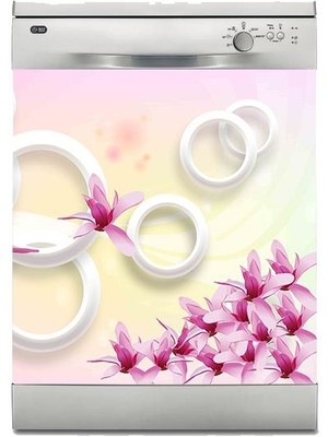 Sticker Art Bulaşık Makinesi Sticker Kaplama Beyaz Eşya Kaplama Yuvarlak Pembe Çiçek