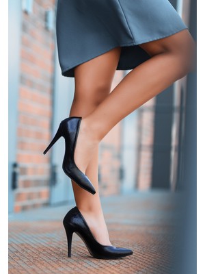 7erbilden Xina Siyah Cilt Desenli Stiletto Ayakkabı