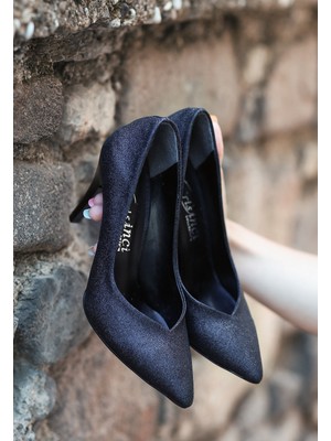 7erbilden Xina Siyah Cilt Simli Stiletto Ayakkabı