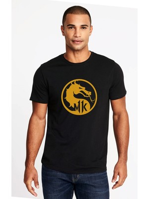 Qivi Mortal Kombat Baskılı Siyah Erkek Örme Tshirt
