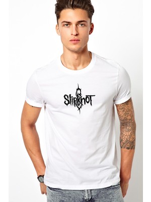 Qivi Slipknot Baskılı Beyaz Erkek Örme Tshirt