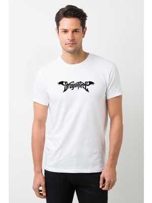 Qivi Dragonforce Logo Baskılı Beyaz Erkek Örme Tshirt