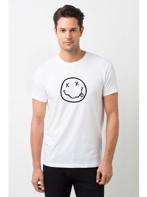 Qivi Nirvana Baskılı Beyaz Erkek Örme Tshirt