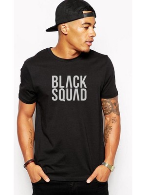 Qivi Black Squad Baskılı Siyah Erkek Örme Tshirt