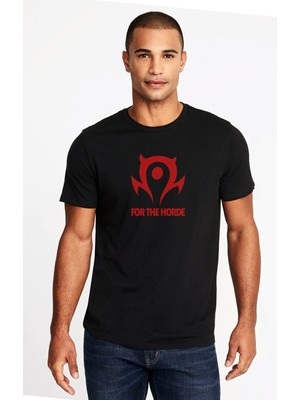 Qivi Of Warcraft For The Horde World Baskılı Siyah Erkek Örme Tshirt