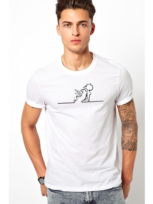 Qivi La Linea Trt Cizgi Adam Kadın Baskılı Beyaz Erkek Örme Tshirt