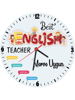Biresimden Ingilizce Öğretmenine Öğretmenler Günü Hediyesi Isimli Cam Duvar Saati (29 Cm)