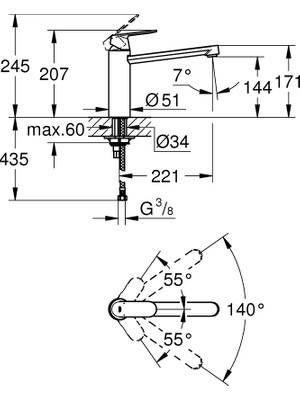 Grohe Eurocosmo Tek Kumandalı Eviye Bataryası 30193000