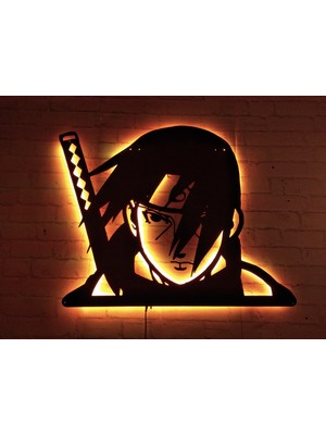 MF Tasarım Rgb Kumandalı Naruto Itachi Uchiha LED Işıklı Ahşap Mdf Dekoratif Tablo 50 x 45