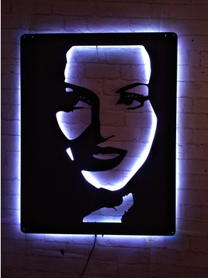 Mf Tasarım Rgb Kumandalı Türkan Şoray LED Işıklı Ahşap Mdf Dekoratif Tablo 85 x 50 cm