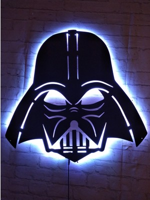 Mf Tasarım Rgb Kumandalı Starwars Darth Vader LED Işıklı Ahşap Mdf Dekoratif Tablo 50 x 45 cm