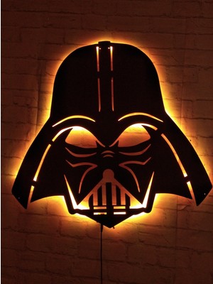 Mf Tasarım Rgb Kumandalı Starwars Darth Vader LED Işıklı Ahşap Mdf Dekoratif Tablo 50 x 45 cm