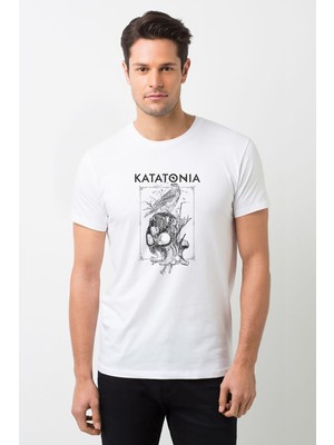 Qivi Skull Kurukafa Metal Music Baskılı Beyaz Erkek Örme Tişört