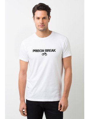 Qivi Prison Break Baskılı Beyaz Erkek Örme Tişört