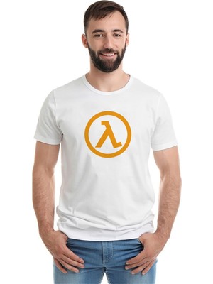 Qivi Half Life Logo Baskılı Beyaz Erkek Örme Tişört