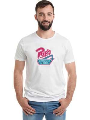Qivi Riverdale Pop's Chock'lit Shoppe Baskılı Beyaz Erkek Örme Tshirt