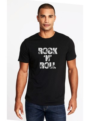 Qivi Rock'n Roll Rock Baskılı Siyah Erkek Örme Tişört