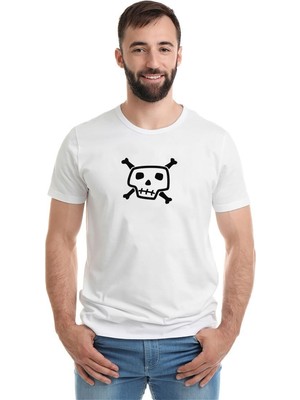 Qivi Kurukafa Icon Baskılı Beyaz Erkek Örme Tişört