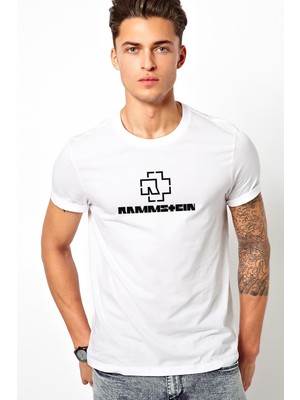Qivi Rammstein Baskılı Beyaz Erkek Örme T-shirt