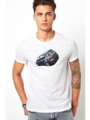 Qivi Vw Golf Gtı Baskılı Beyaz Erkek Örme Tişört