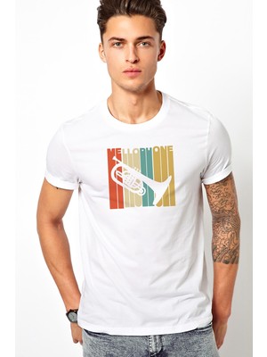 Qivi Silhouette Mellophone Vintage Style Baskılı Beyaz Erkek Örme T-shirt