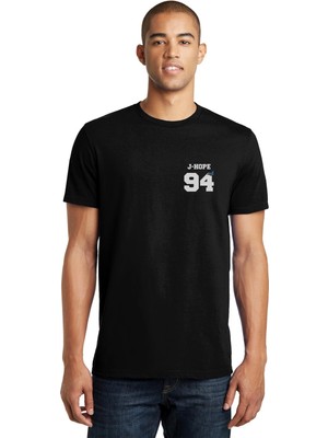 Qivi Bts J Hope 94 Baskılı Siyah Erkek Örme Tshirt