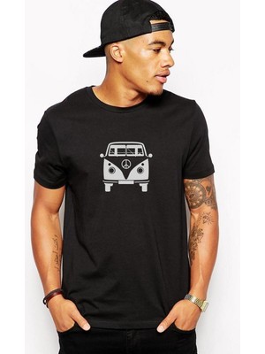Qivi T1 Volkswagen Transporter Araba Baskılı Siyah Erkek Örme Tshirt