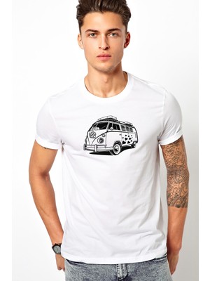 Qivi Aşk Van Klasik Volkswagen Transporter Şablon Van Araba Volkswagen Baskılı Beyaz Erkek Örme Tshirt T-