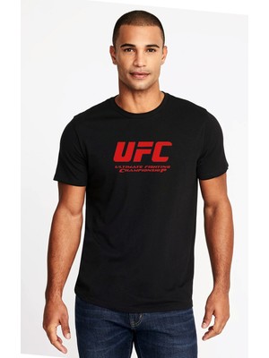 Qivi Ufc Logo Baskılı Siyah Erkek Örme Tshirt